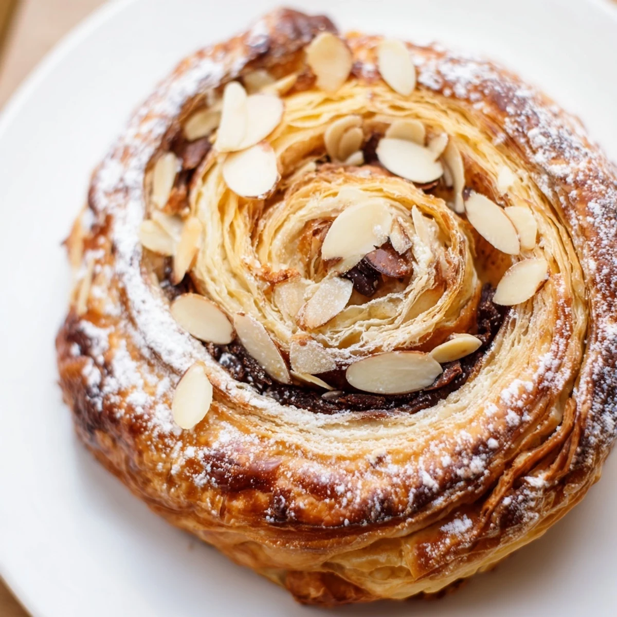 Pilés de la pâte feuilletée dorée, ces rolls au chocolat sont garnis de copeaux de chocolat riche et saupoudrés d'amandes pour un croquant délicat.