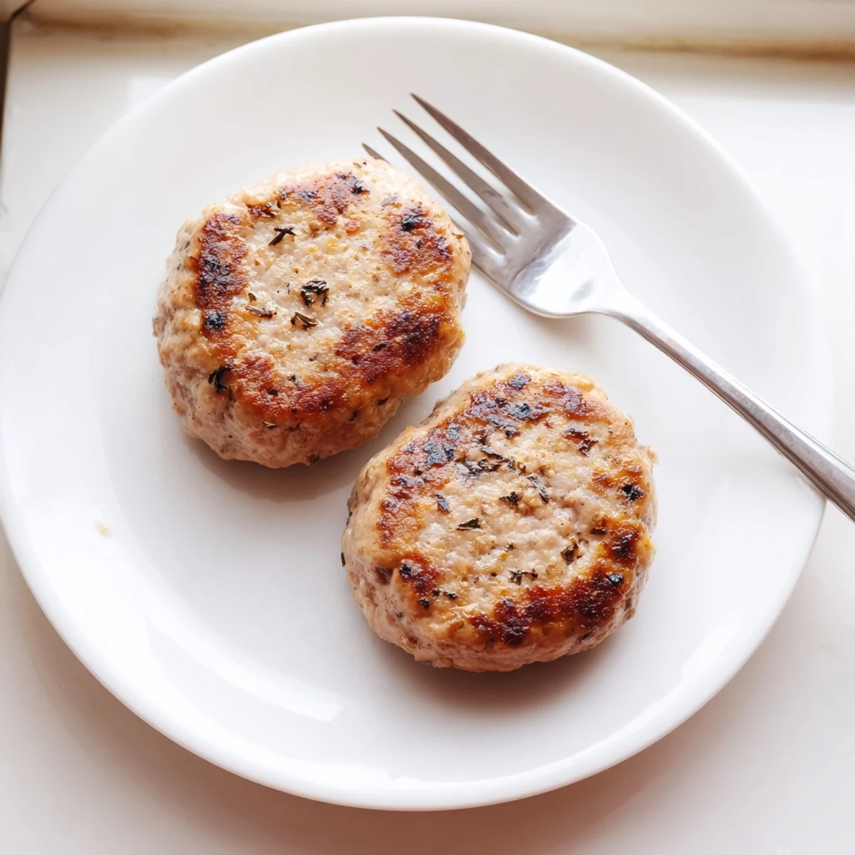 Patties d'entrée au poulet dorées sur un plat, accompagnées d'œufs brouillés et d'avocat.