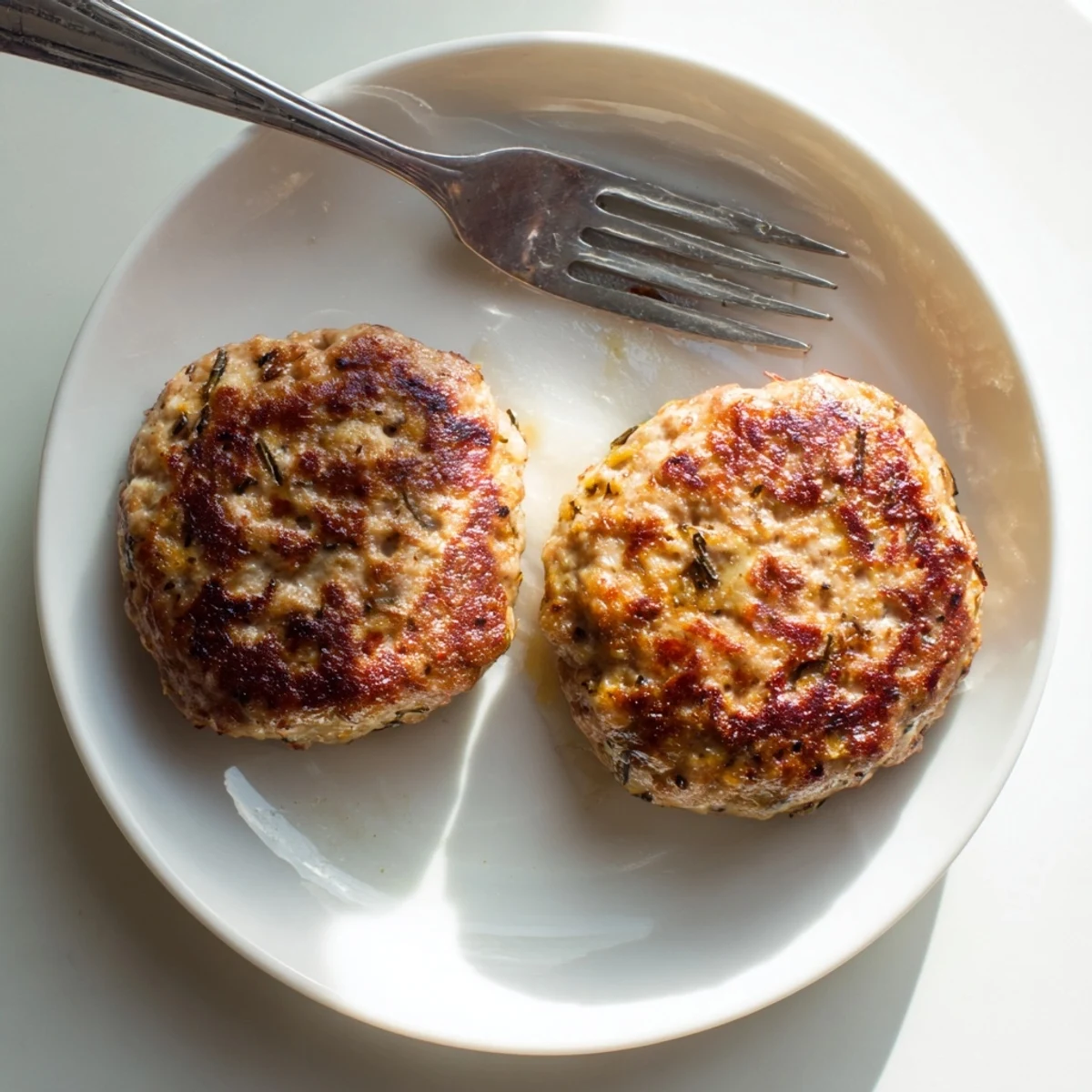 Un gros plan sur des galettes au poulet, avec un filet de sirop d'érable sur le dessus.