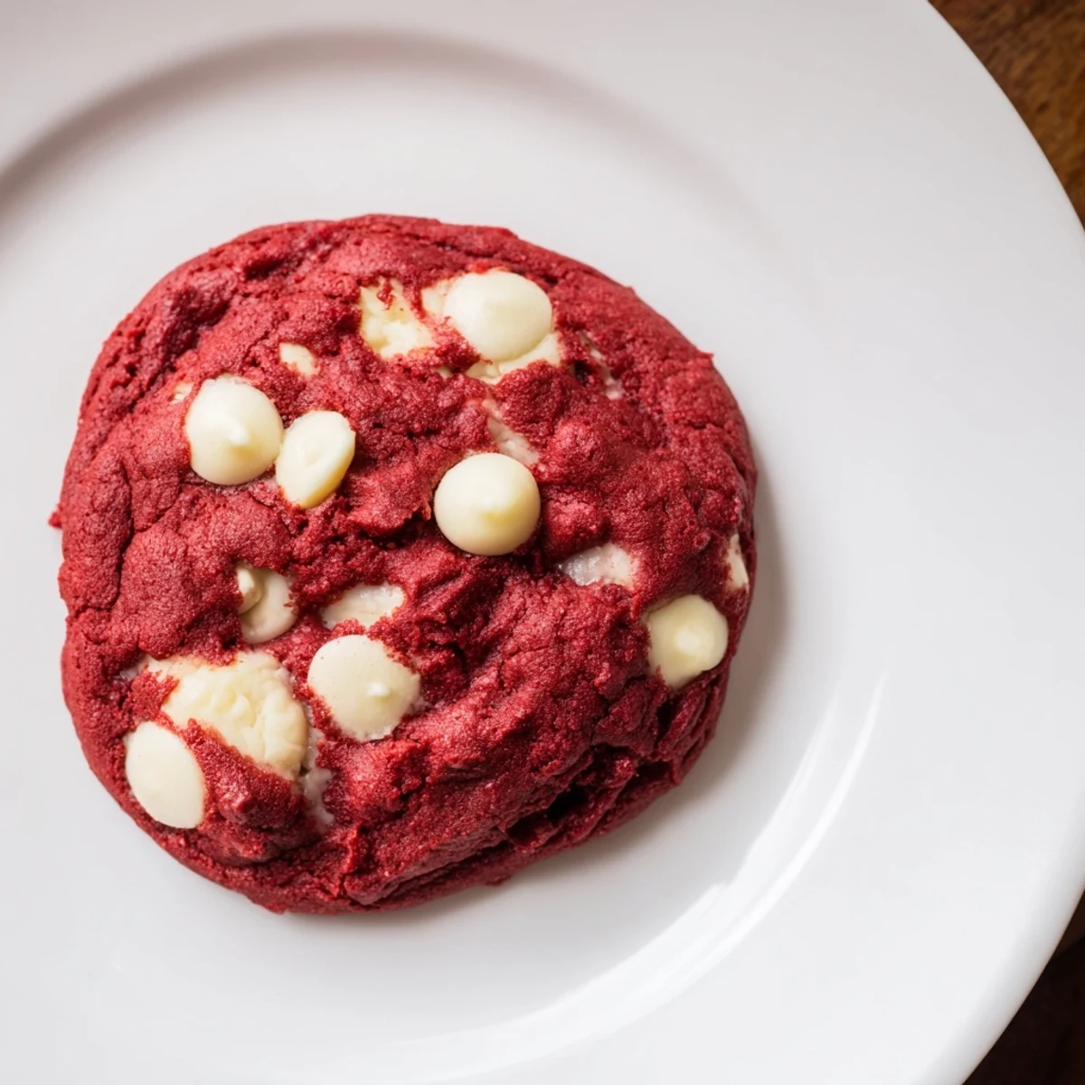 Des cookies Red Velvet et White Chocolate Chips en gros plan, aux copeaux de chocolat blanc fondants et à la texture moelleuse.