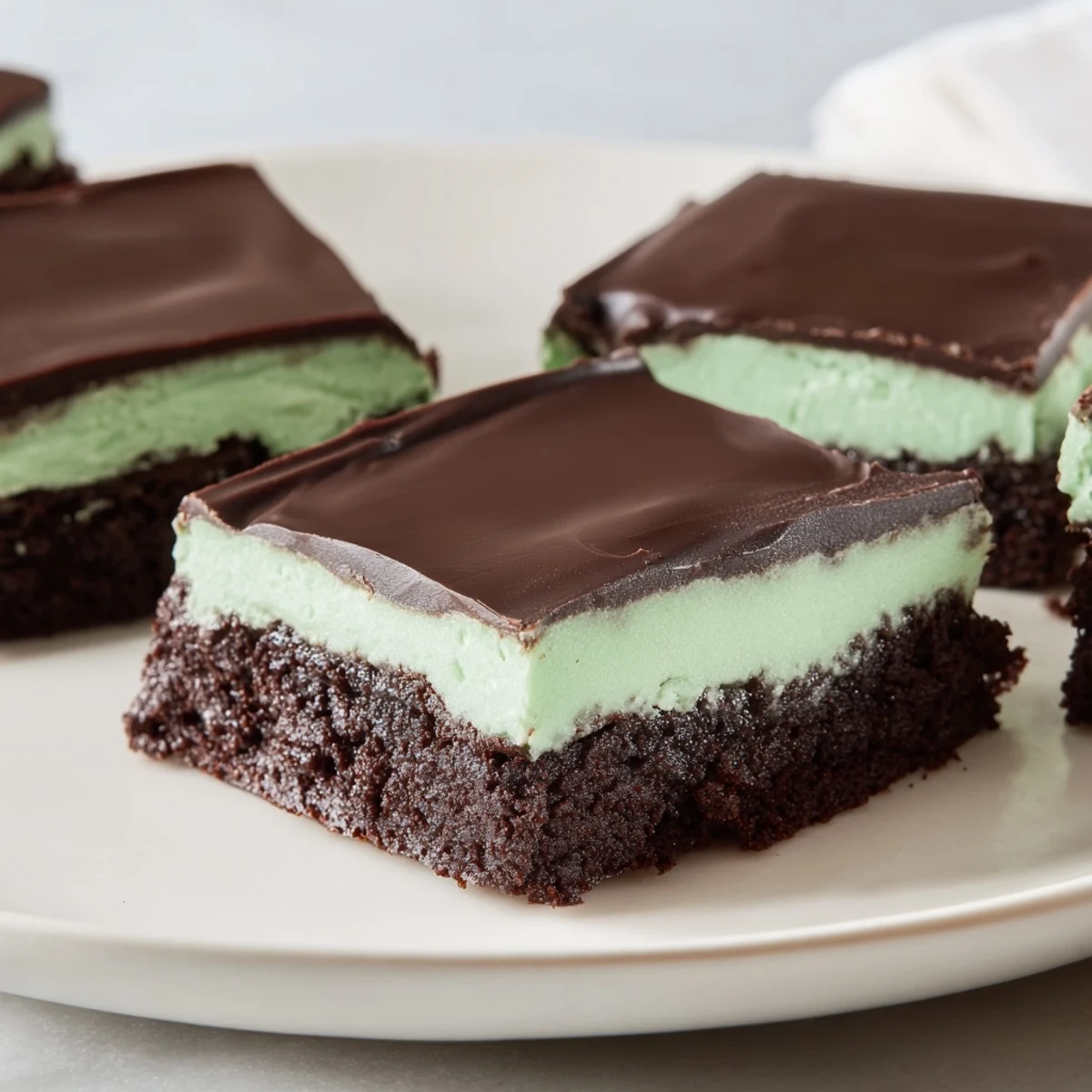 Ces brownies Shamrock Mint Brownies présentent une couche verte vif et un glaçage au chocolat brillant, parfaits pour la Saint-Patrick.