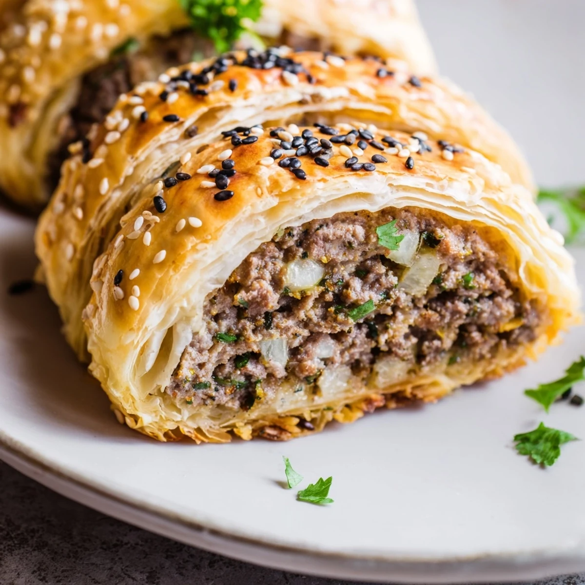 Freshly baked Game Day Sausage Rolls, ready to serve with tangy mustard on a festive game day table.