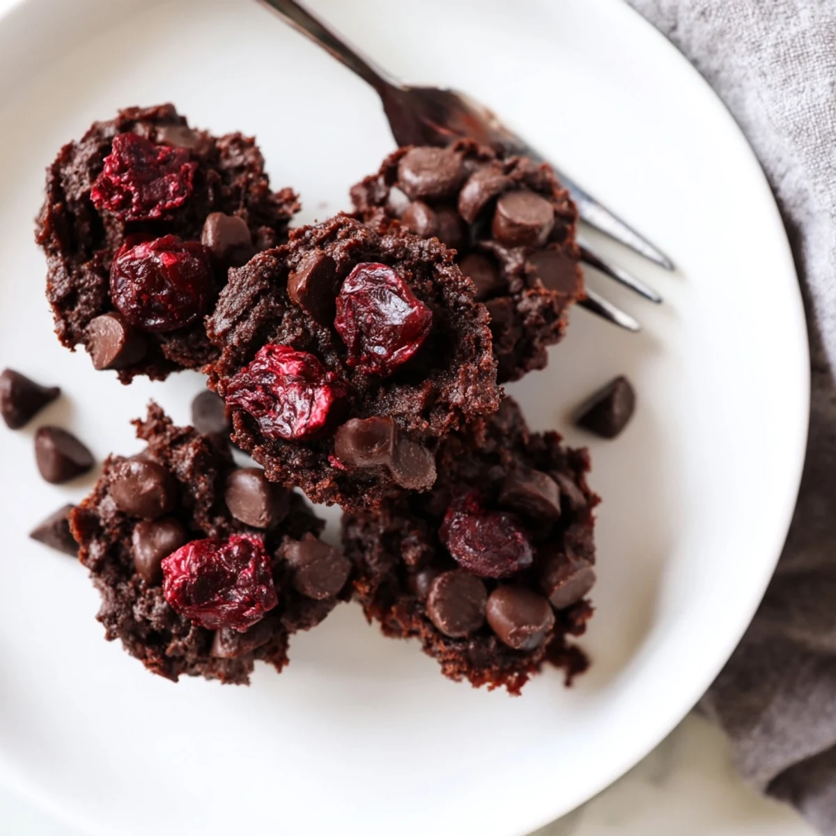 Petits Chocolate Cherry Brownie Bites moelleux et fondants au chocolat noir, parfaits pour le goûter.