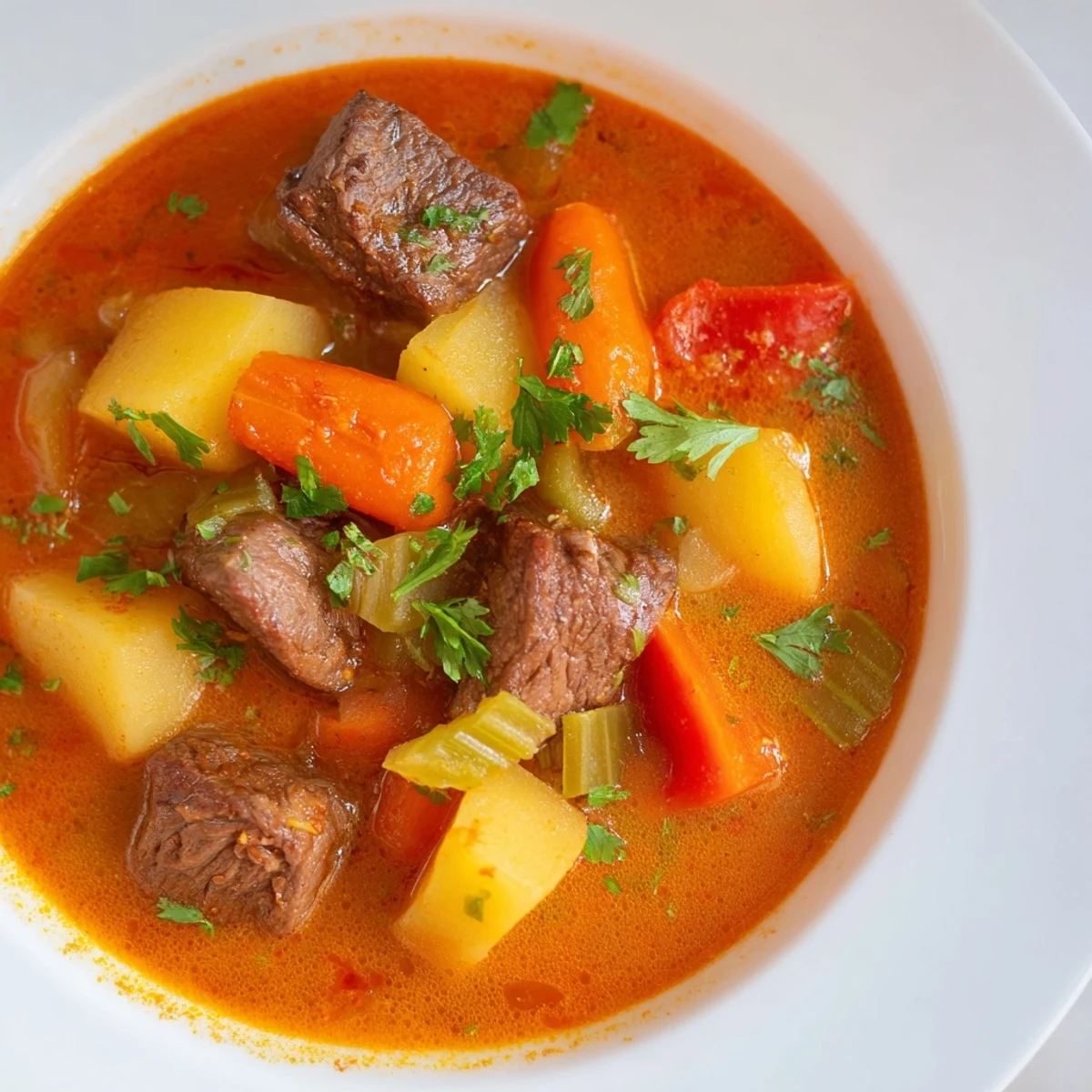 Soupe réconfortante au chou et boeuf avec pommes de terre et carottes, parfaite pour un dîner d'automne à partager.