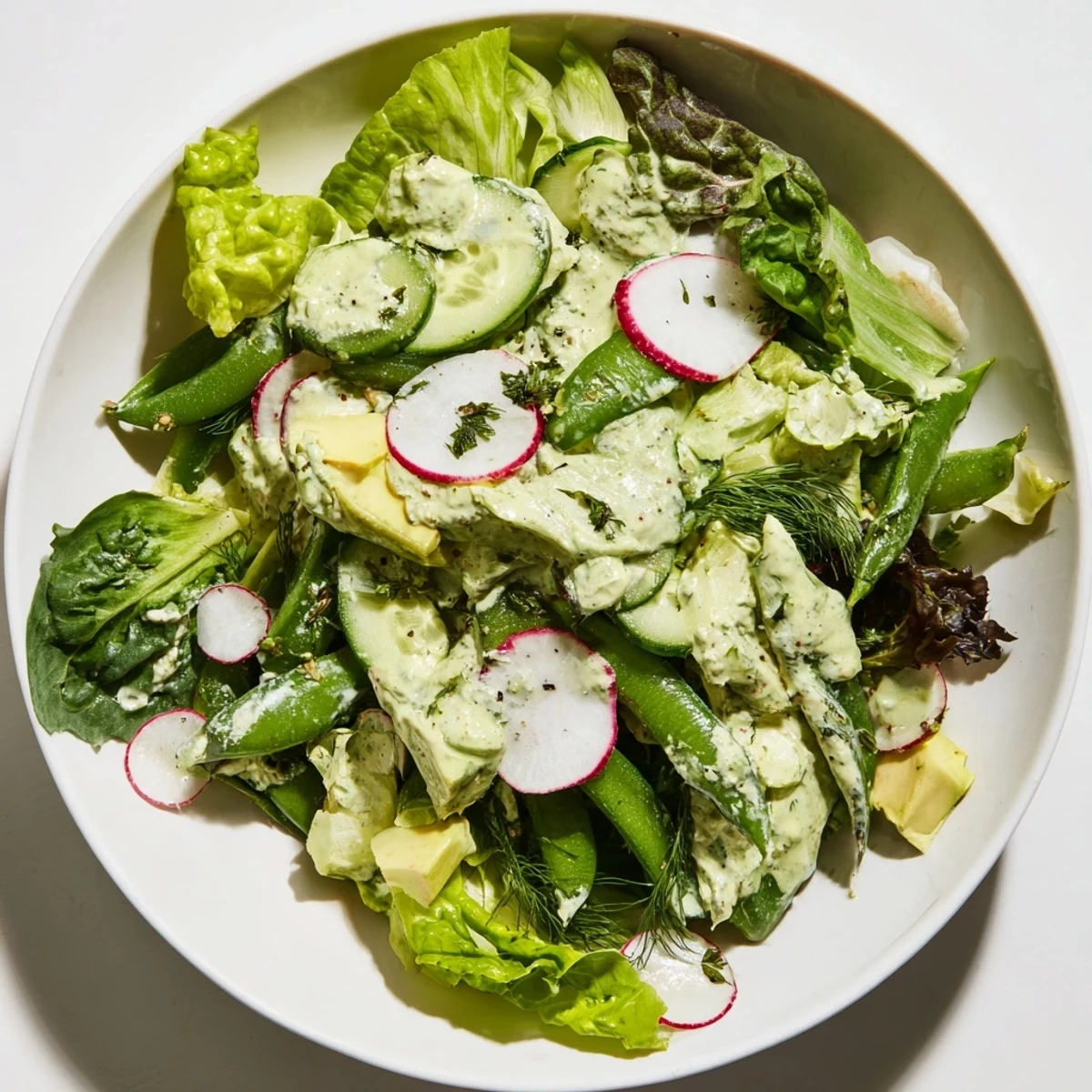 Light Green Goddess salad, drizzled with creamy dressing, perfect for a quick lunch.