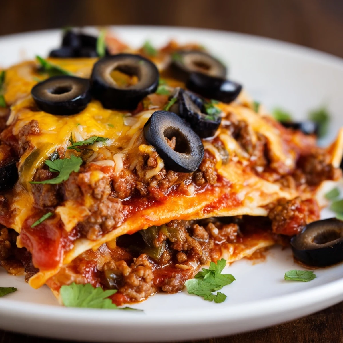 Cette version du Beef Enchilada Casserole avec Fromage est garnie de viande de bœuf assaisonnée.