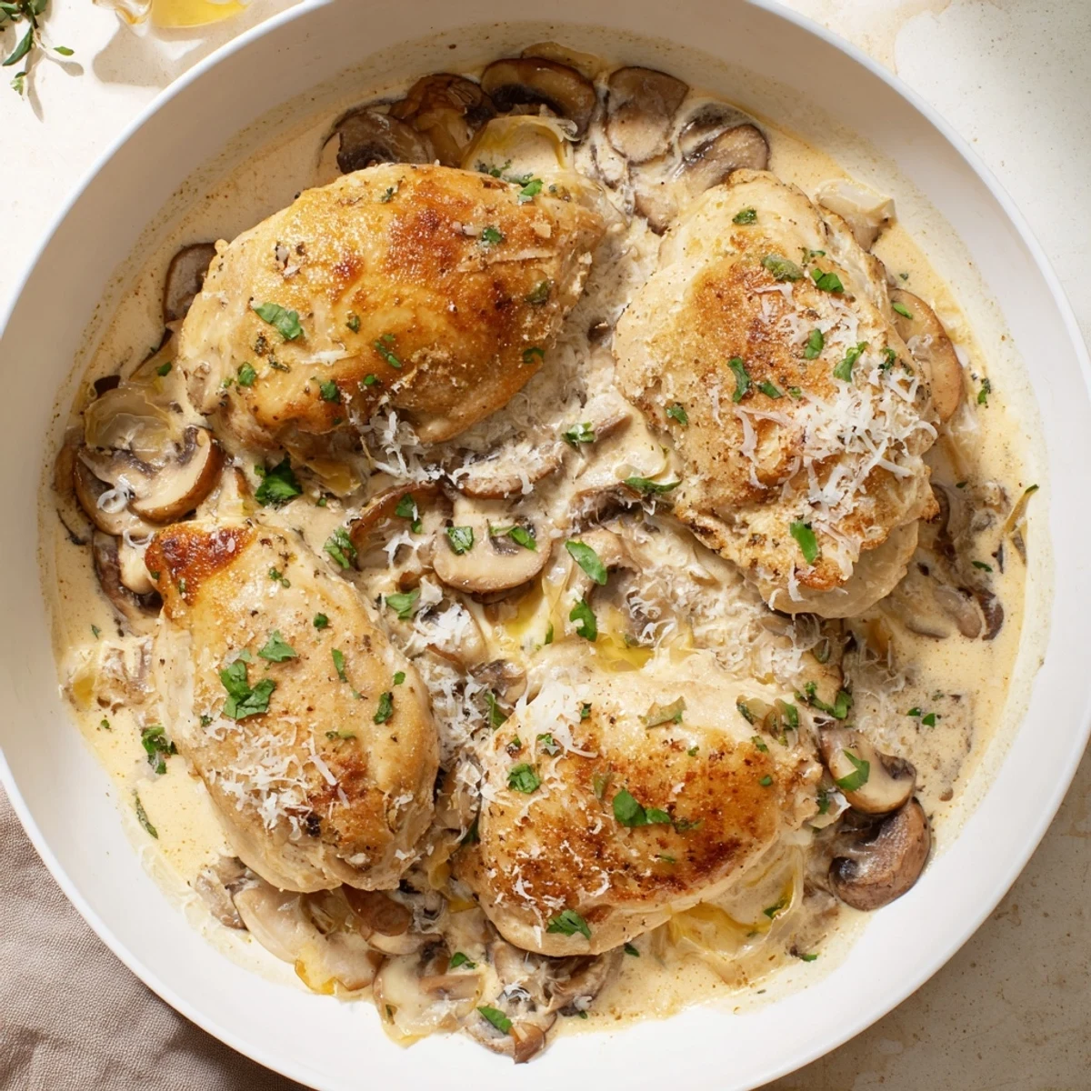 Gros plat pour semaine, Cremy Mushroom Chicken Skillet avec poulet doré et champignons crémeux