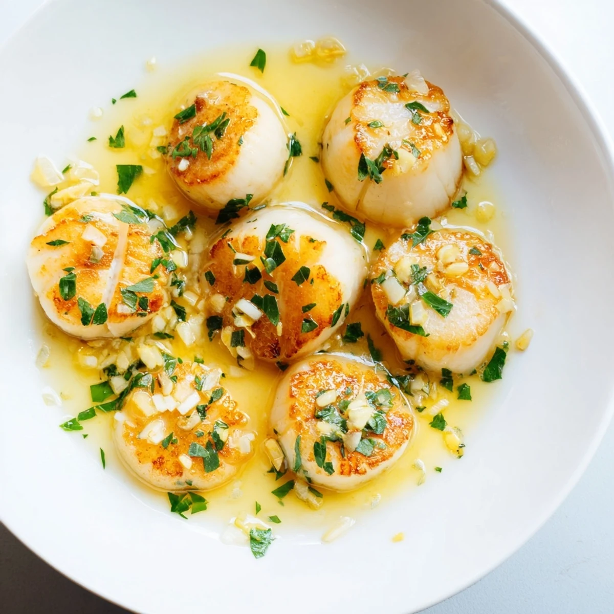 Sautées dorées dans une sauce beurre-citron à l’ail, présentées sur une assiette blanche pour un dîner raffiné.