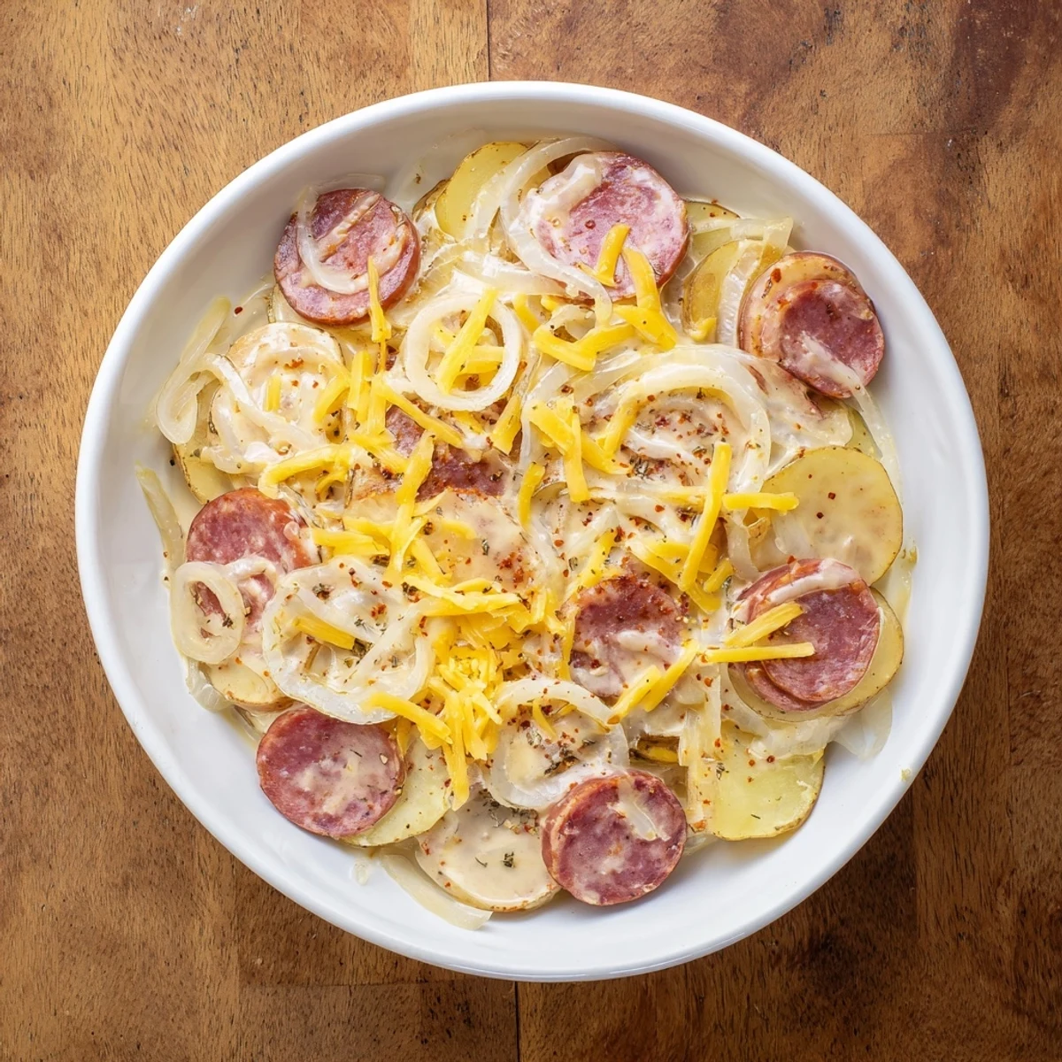 Rôti de pommes de terre et kielbasa en cocotte-minute avec sauce au fromage fondant