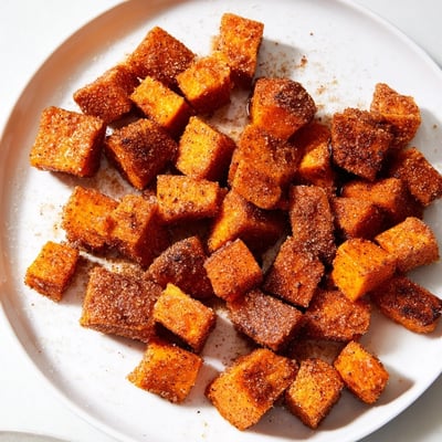 Le Roasted Sweet Potatoes with Cinnamon Sugar présente des cubes de patate douce tendres et bien assaisonnés.