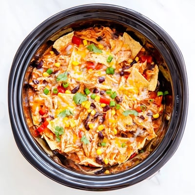 Délicieux Crockpot Chicken Enchilada Casserole lentement mijoté avec poulet tendre, tortillas de maïs et légumes colorés